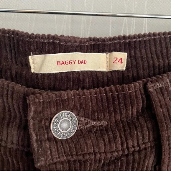 Levi's Baggy Dad Corduroy Pants Dark Brown Size 24 Premium - Picture 5 of 15